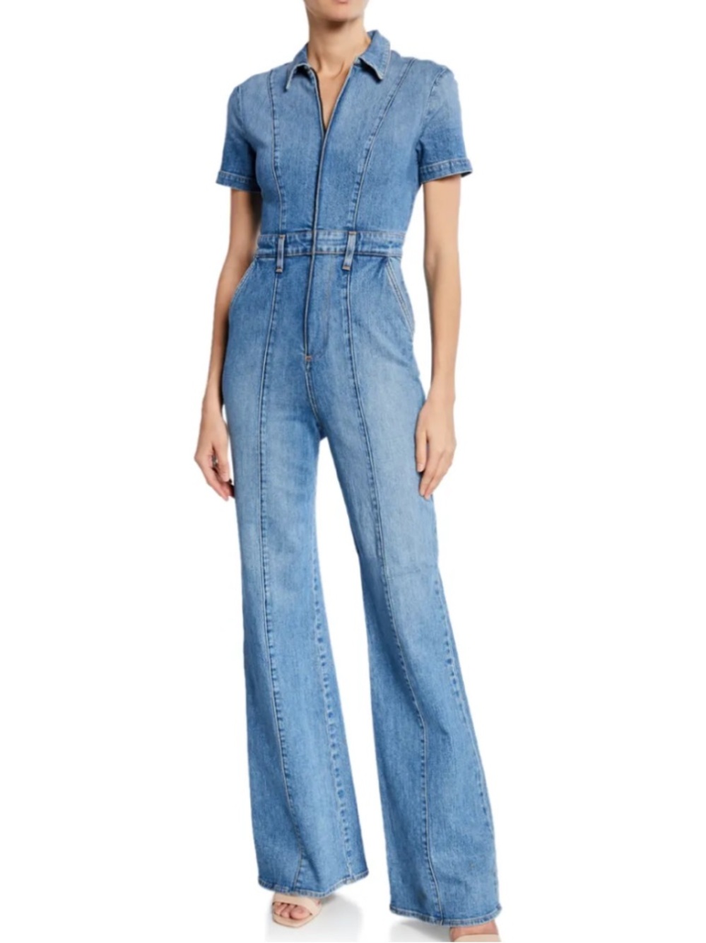 NWT Alice + Olivia Jeans Wide-Leg Denim Jumpsuit. Size 27